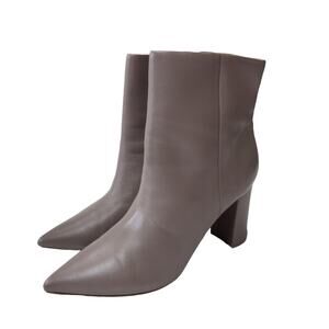 Marc Fisher Womens Sz 11 Ulani Leather Heeled Bootie Taupe Pointy Toe Blocky